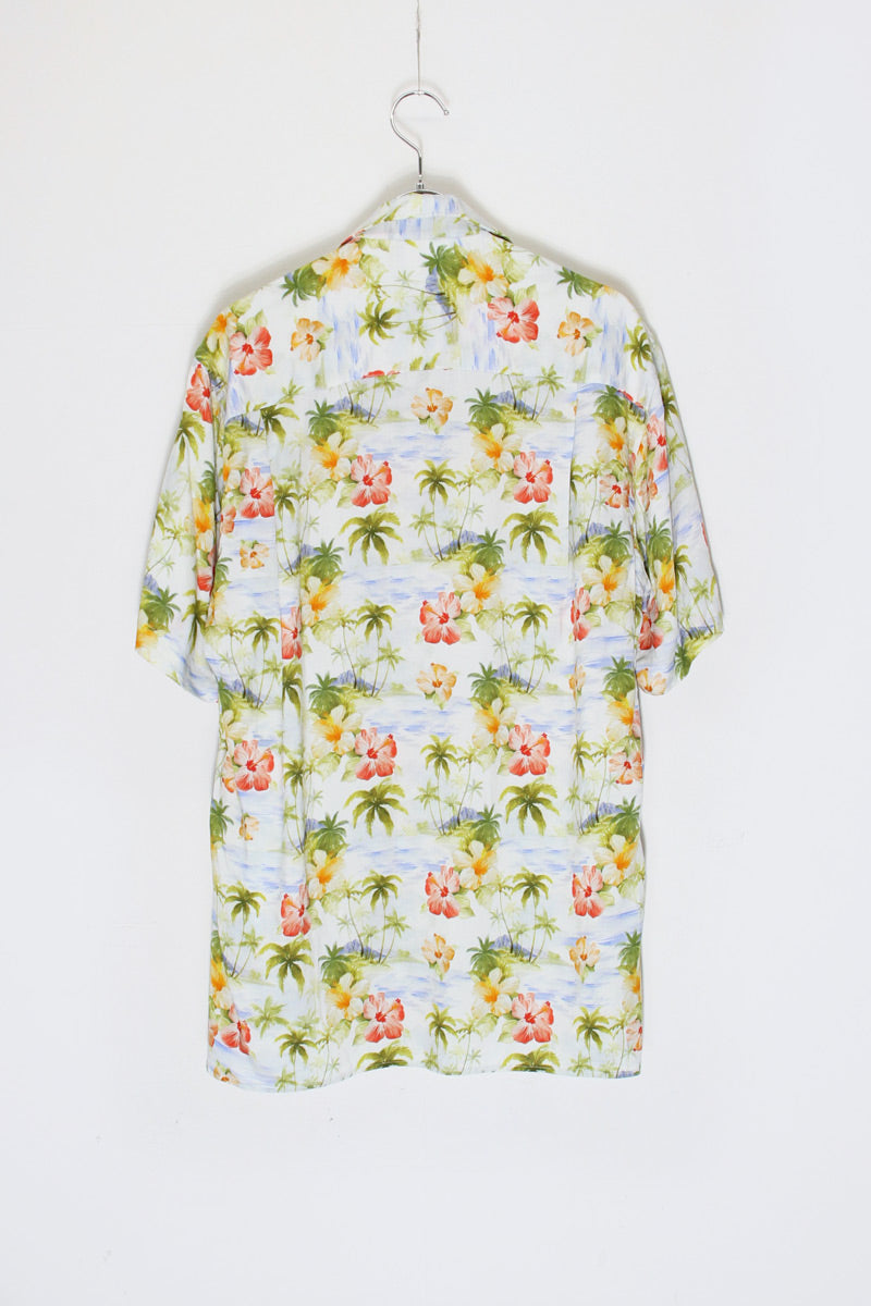 MADE IN USA S/S OPEN COLLAR VISCOSE HAWAIIAN SHIRT / LIGHT BLUE MULTI [SIZE: S DEADSTOCK/NOS]