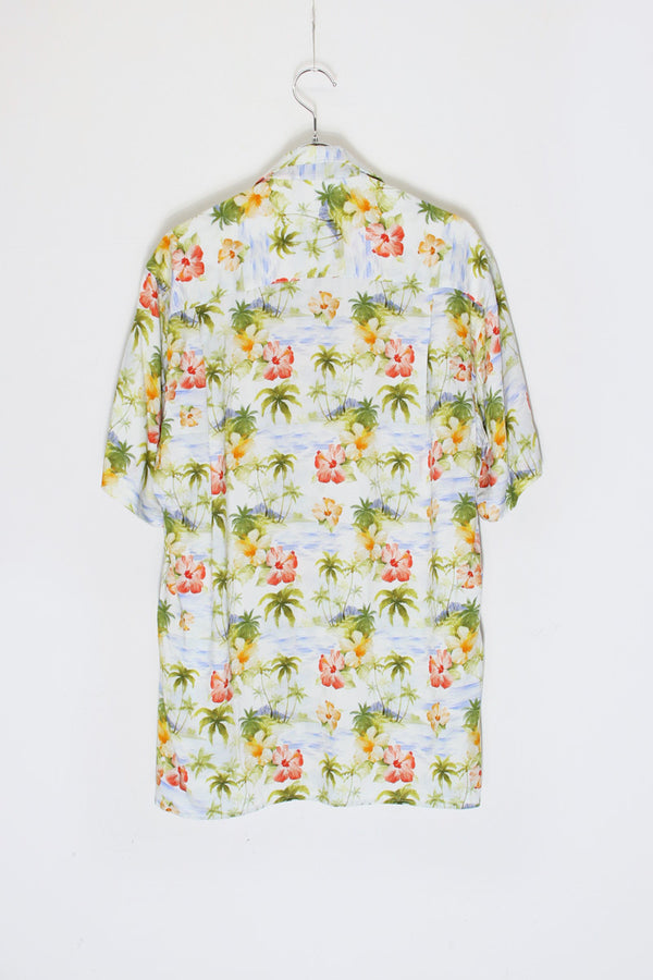 MADE IN USA S/S OPEN COLLAR VISCOSE HAWAIIAN SHIRT / LIGHT BLUE MULTI [SIZE: S DEADSTOCK/NOS]