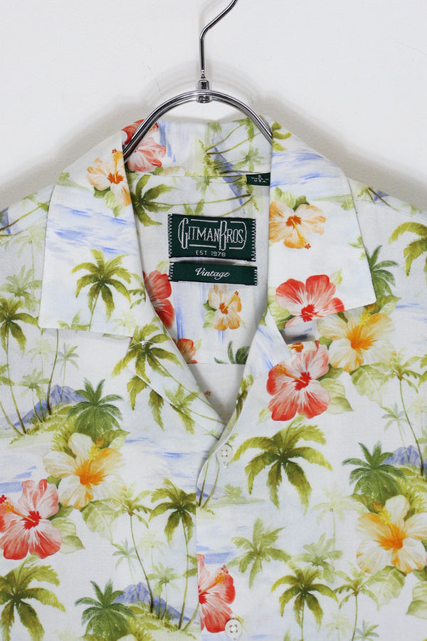 MADE IN USA S/S OPEN COLLAR VISCOSE HAWAIIAN SHIRT / LIGHT BLUE MULTI [SIZE: S DEADSTOCK/NOS]