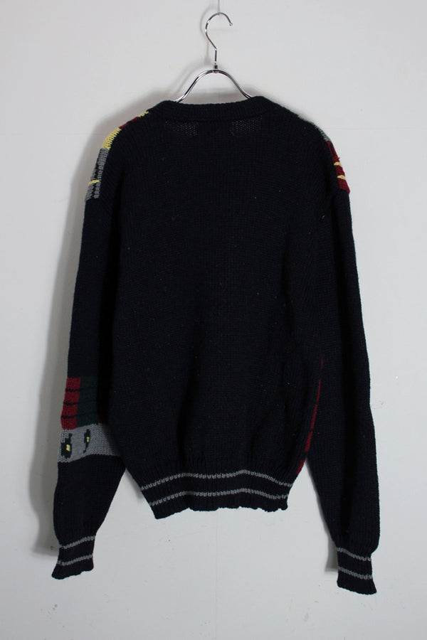 MADE IN JAPAN 90년대 울 멀티 패턴 가디건 / 네이비 멀티 [SIZE: XL상당 USED]