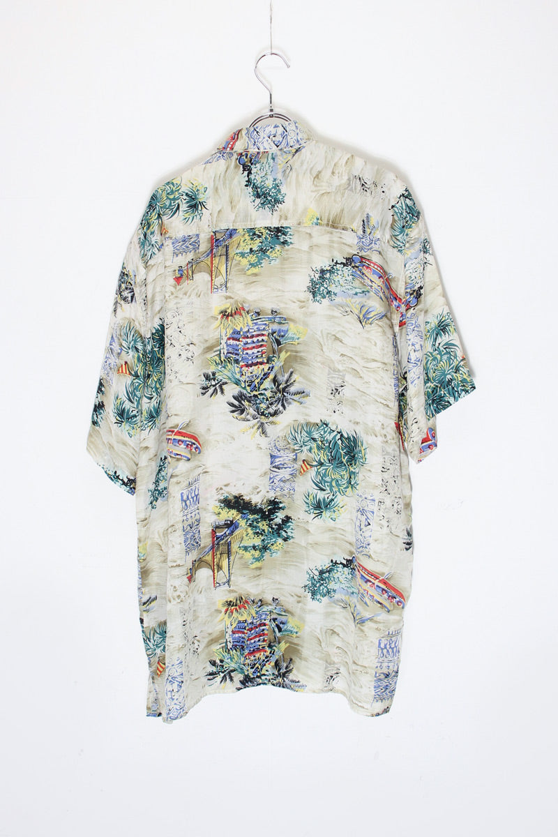 90'S S/S PATTERNED SILK SHIRT / MULTI [SIZE: L USED]