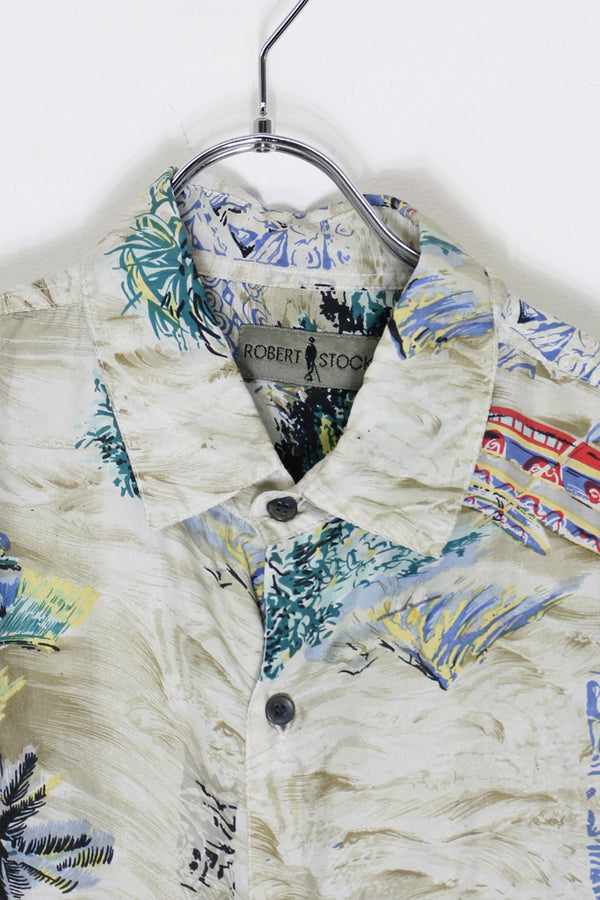 90'S S/S PATTERNED SILK SHIRT / MULTI [SIZE: L USED]