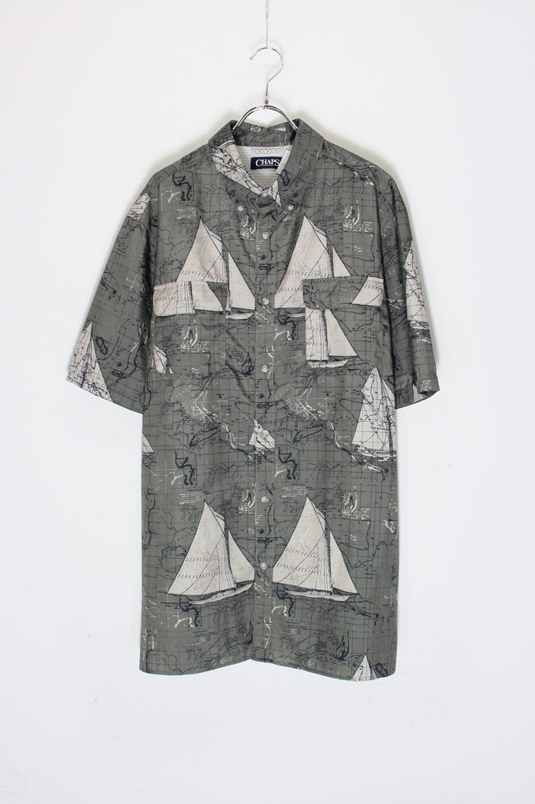 S/S B.D SAILING PATTERN FISHING SHIRT / OLIVE MULTI [SIZE: XL USED]