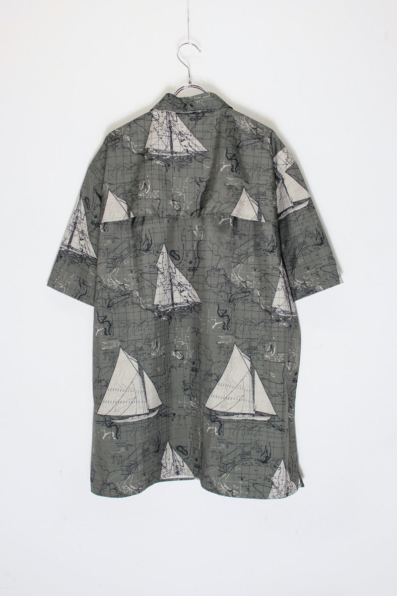 S/S B.D SAILING PATTERN FISHING SHIRT / OLIVE MULTI [SIZE: XL USED]