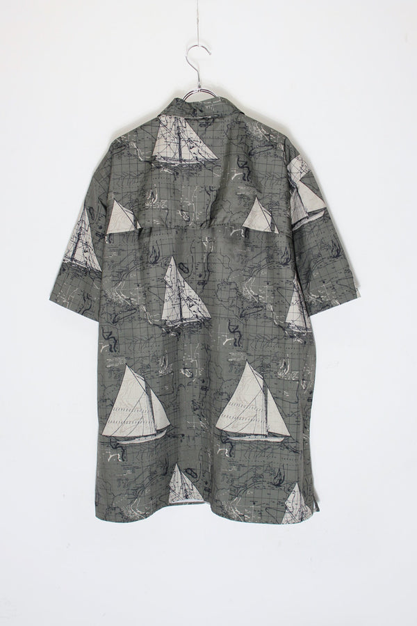 S/S B.D SAILING PATTERN FISHING SHIRT / OLIVE MULTI [SIZE: XL USED]