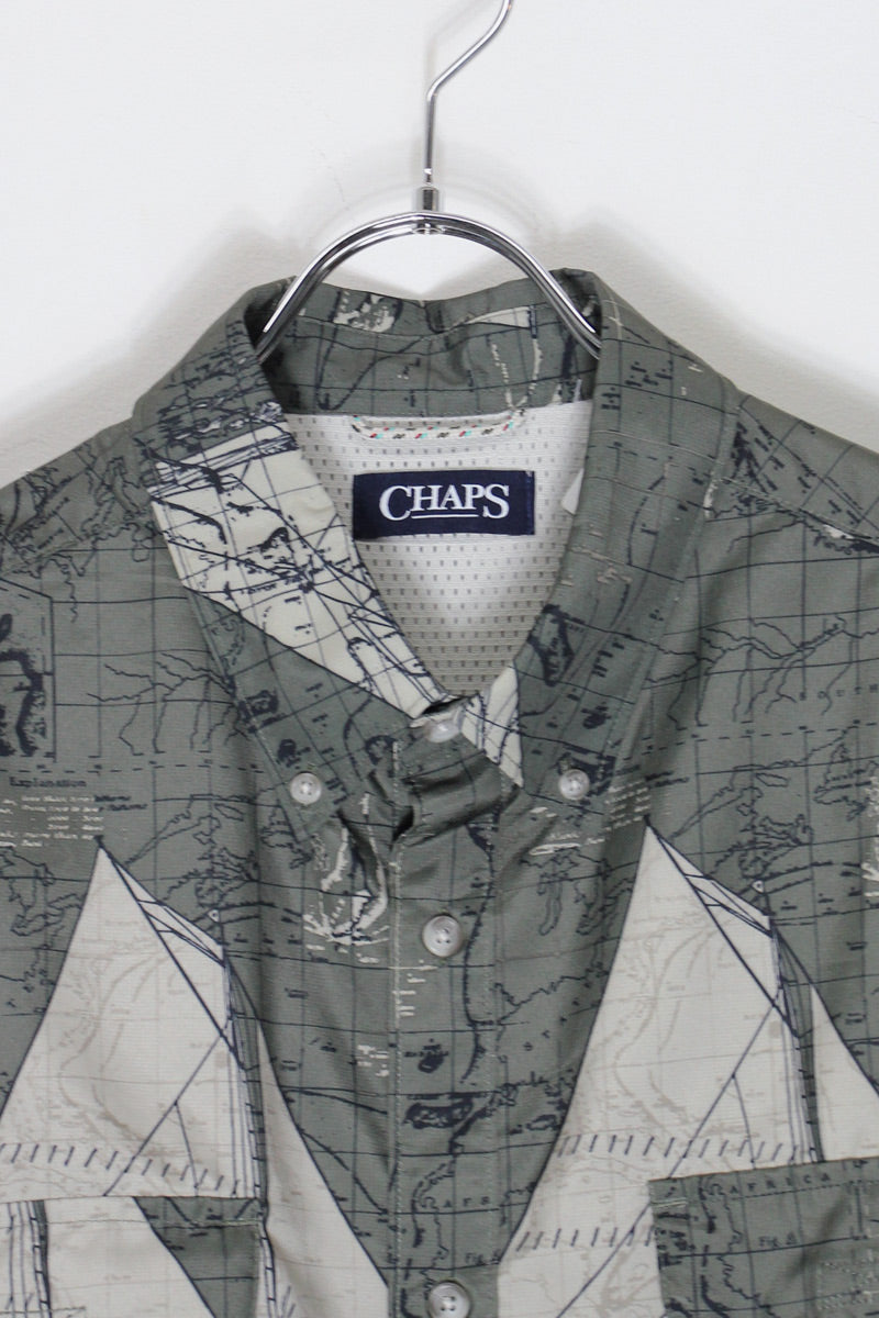 S/S B.D SAILING PATTERN FISHING SHIRT / OLIVE MULTI [SIZE: XL USED]