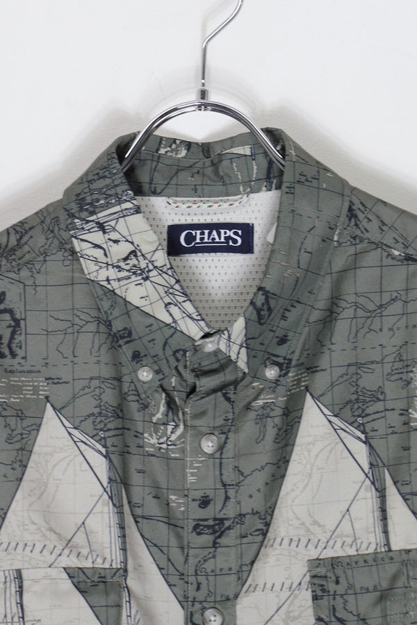 S/S B.D SAILING PATTERN FISHING SHIRT / OLIVE MULTI [SIZE: XL USED]
