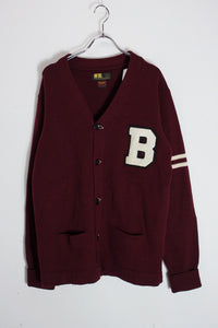 BACK EMBROIDERY WOOL KNIT SCHOOL CARDIGAN / WINE RED [SIZE: L USED]