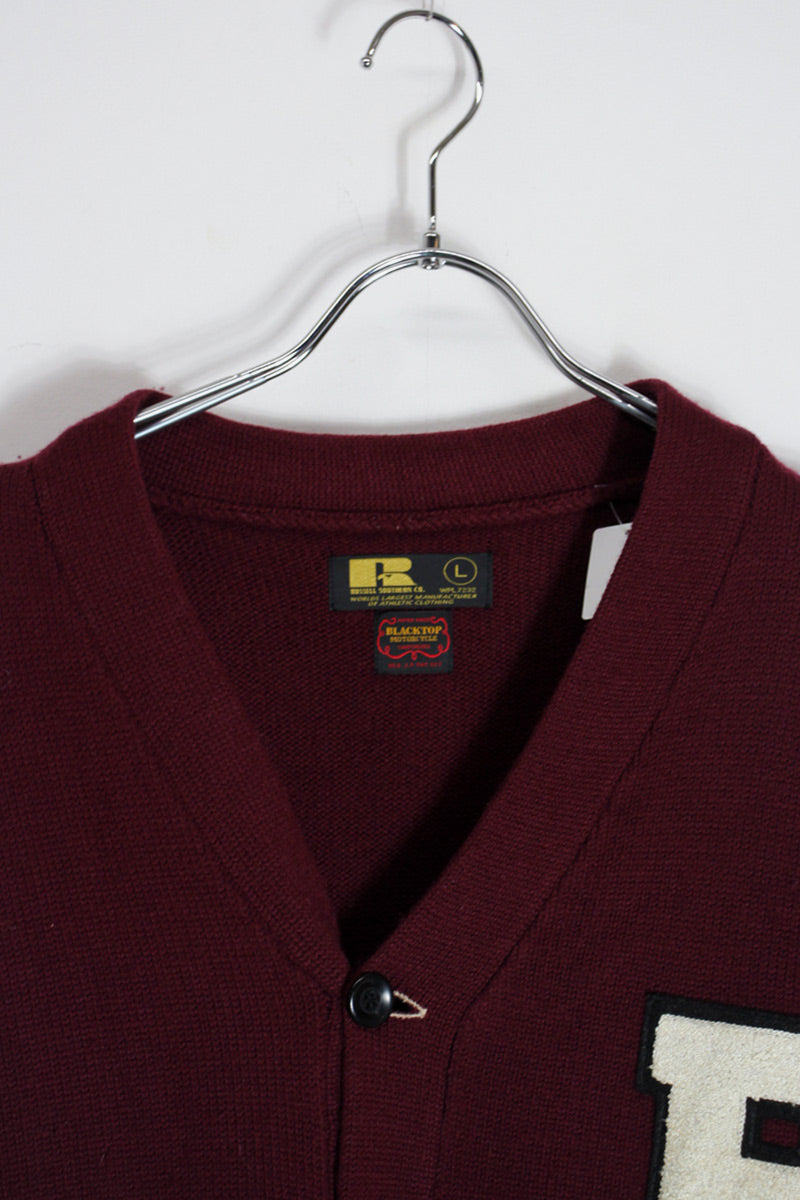BACK EMBROIDERY WOOL KNIT SCHOOL CARDIGAN / 와인 레드 [SIZE: L USED]