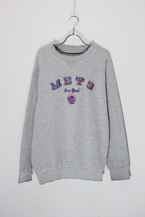 90'S NY METS MELANGE PILE SWEATSHIRT / GREY [SIZE: L equivalent USED]