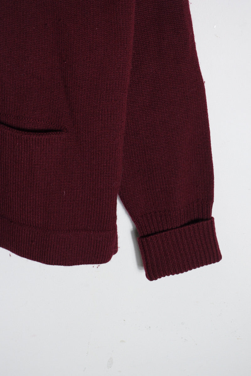 BACK EMBROIDERY WOOL KNIT SCHOOL CARDIGAN / 와인 레드 [SIZE: L USED]