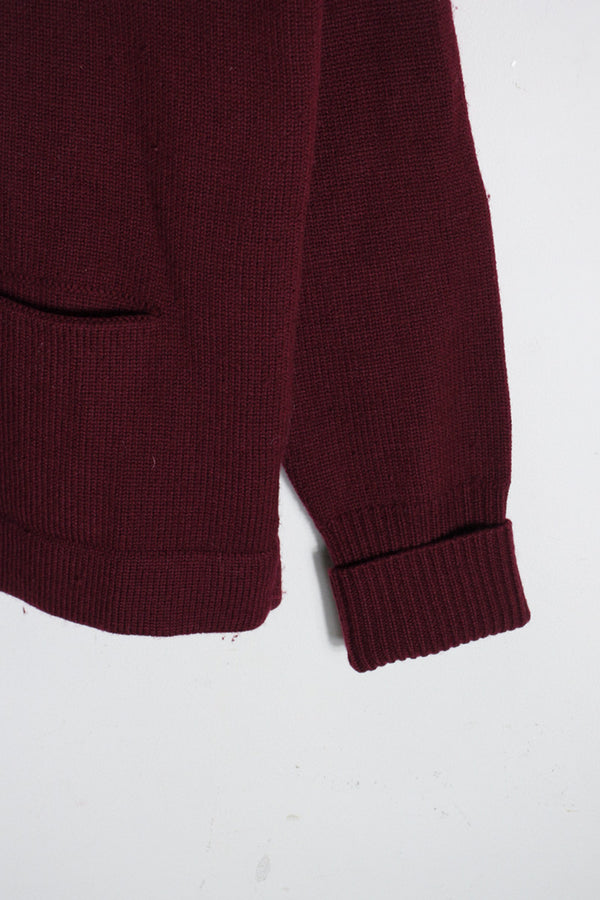 BACK EMBROIDERY WOOL KNIT SCHOOL CARDIGAN / 와인 레드 [SIZE: L USED]