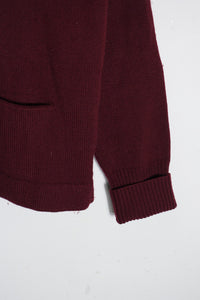 BACK EMBROIDERY WOOL KNIT SCHOOL CARDIGAN / WINE RED [SIZE: L USED]