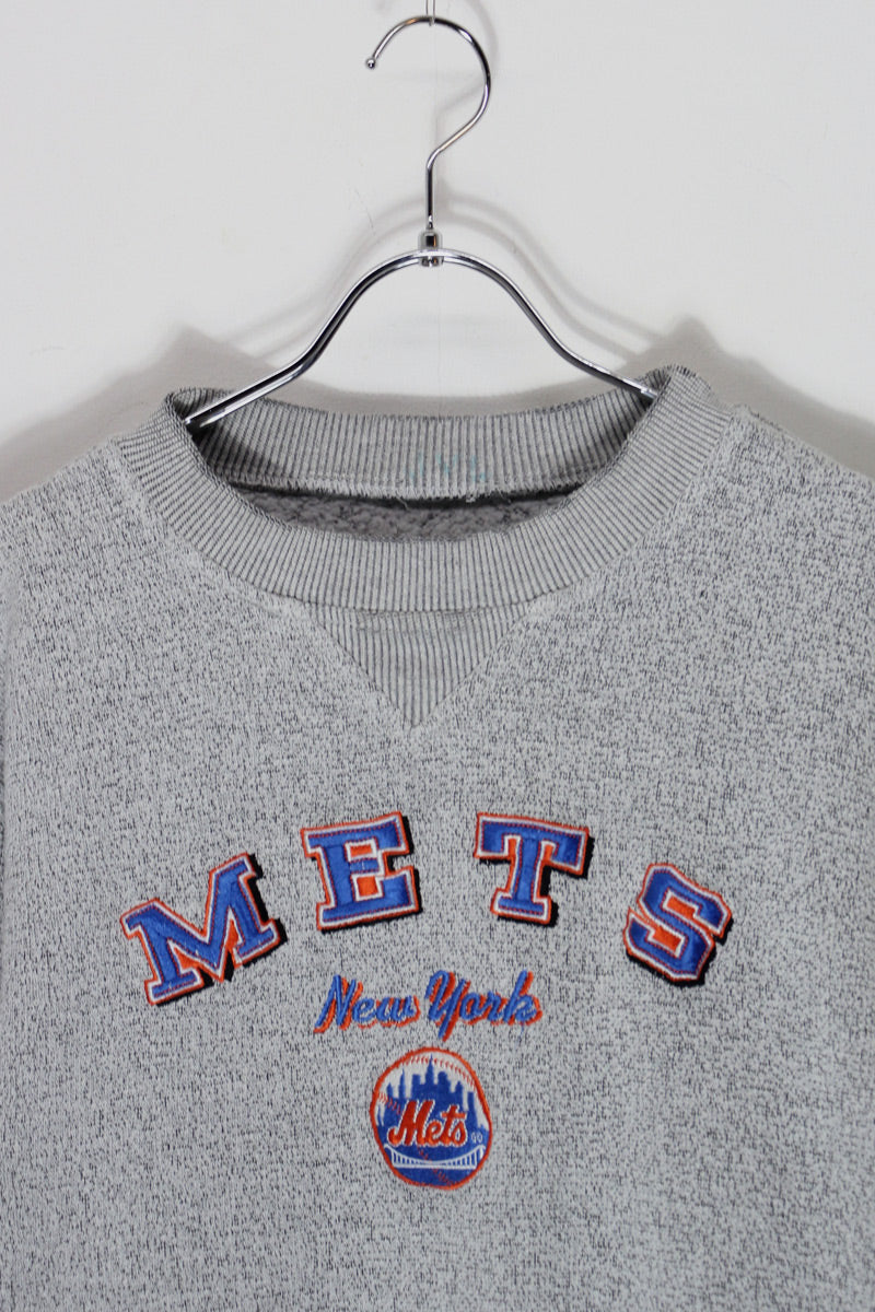 90'S NY METS MELANGE PILE SWEATSHIRT / GREY [SIZE: L equivalent USED]