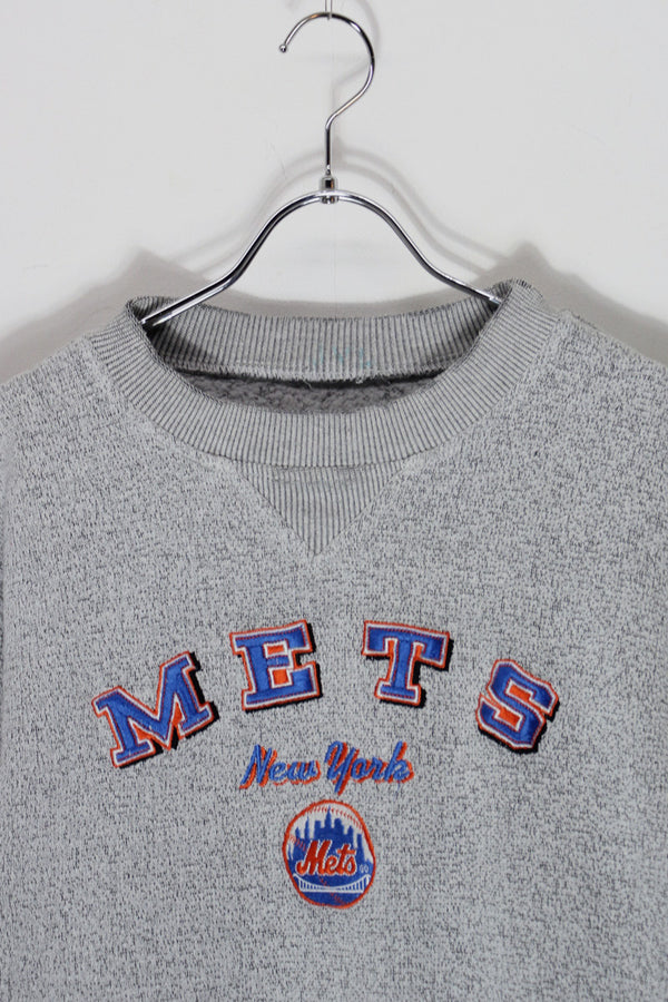 90'S NY METS MELANGE PILE SWEATSHIRT / GREY [SIZE: L equivalent USED]