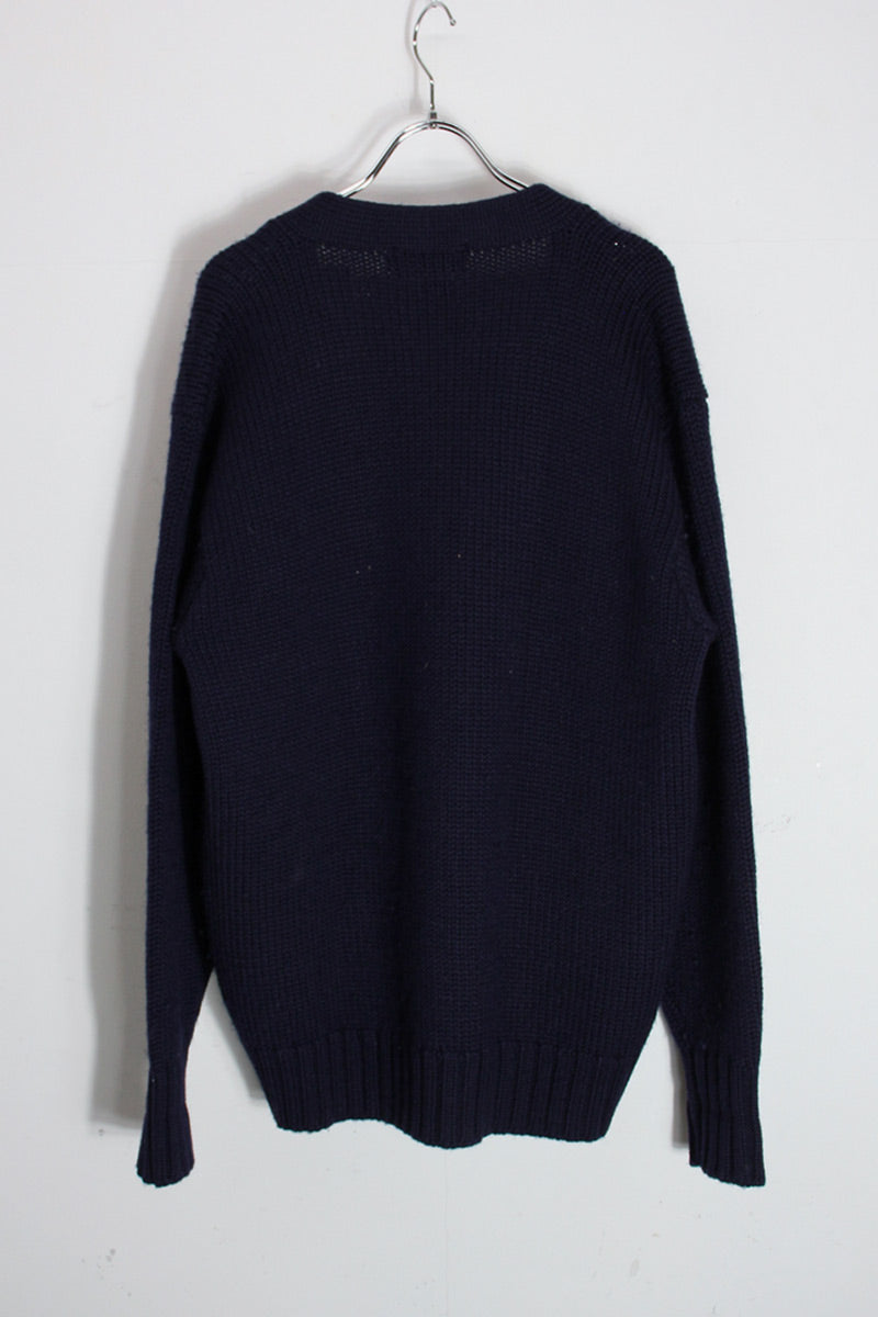 90'S POLO WAPPEN WOOL KNIT CARDIGAN / NAVY [SIZE: M USED]