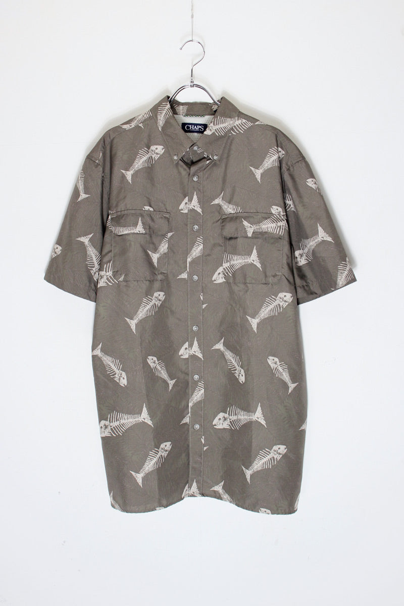 S/S B.D FISHBONE PATTERN FISHING SHIRT / KHAKI MULTI [SIZE: L USED]