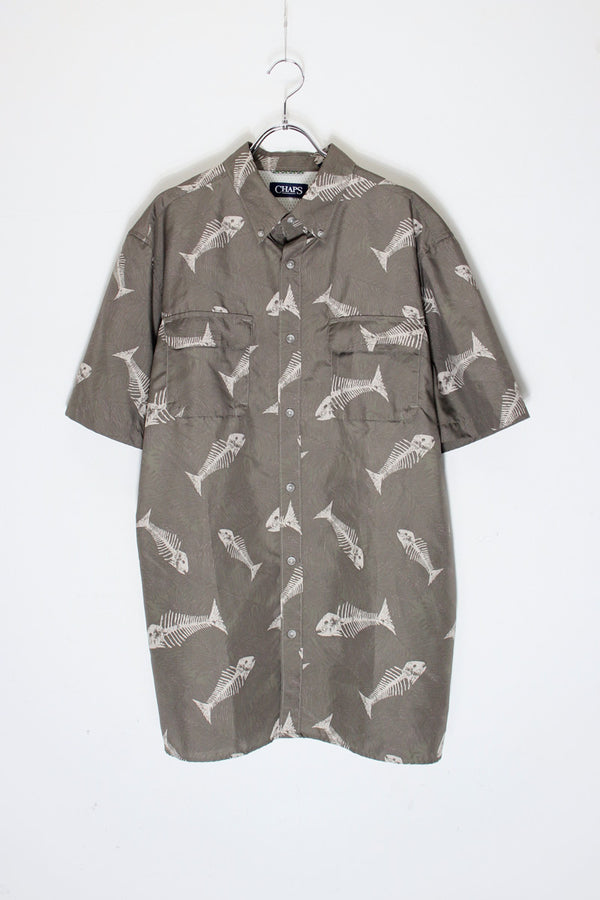 S/S B.D FISHBONE PATTERN FISHING SHIRT / KHAKI MULTI [SIZE: L USED]