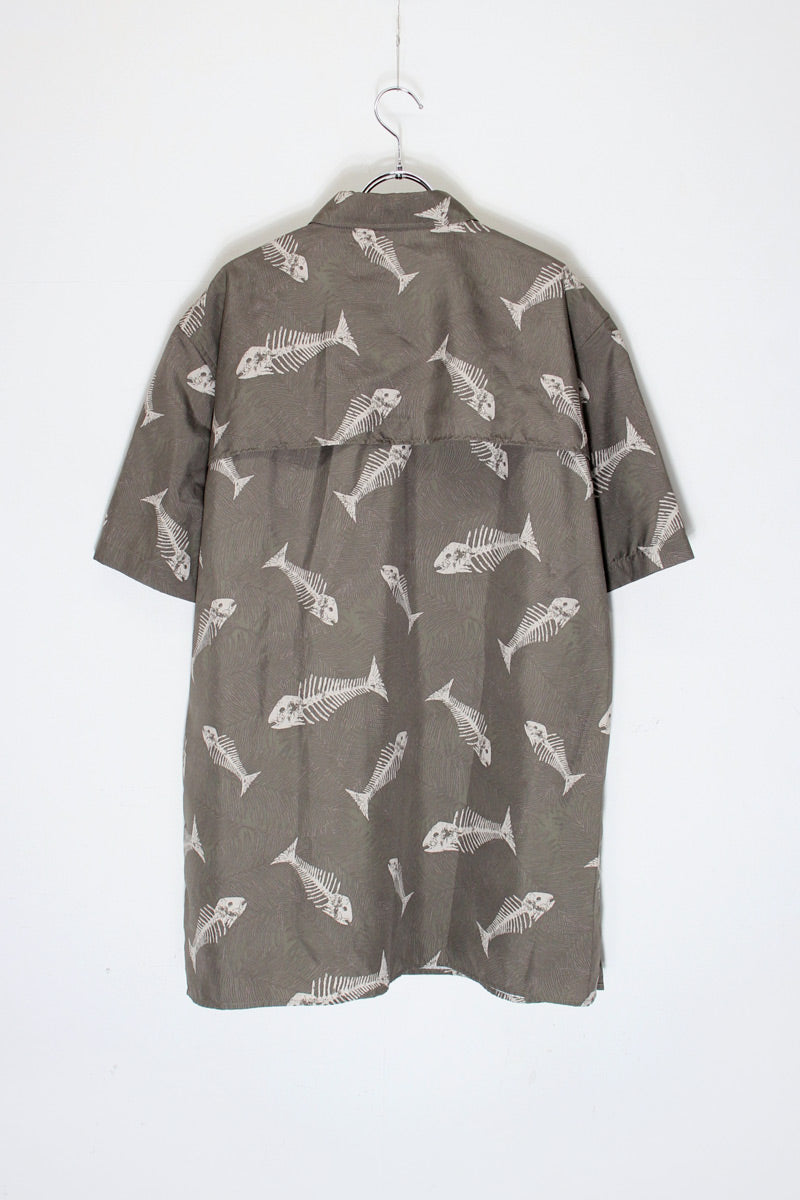 S/S B.D FISHBONE PATTERN FISHING SHIRT / KHAKI MULTI [SIZE: L USED]