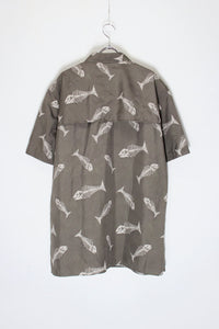 S/S B.D FISH BONE PATTERN FISHING SHIRT / KHAKI MULTI [SIZE: L USED]