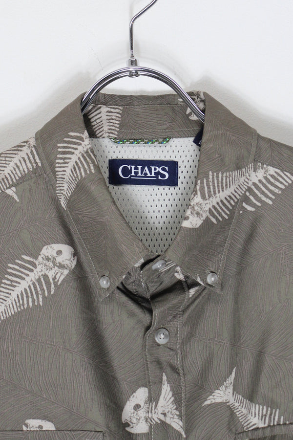 S/S B.D FISHBONE PATTERN FISHING SHIRT / KHAKI MULTI [SIZE: L USED]
