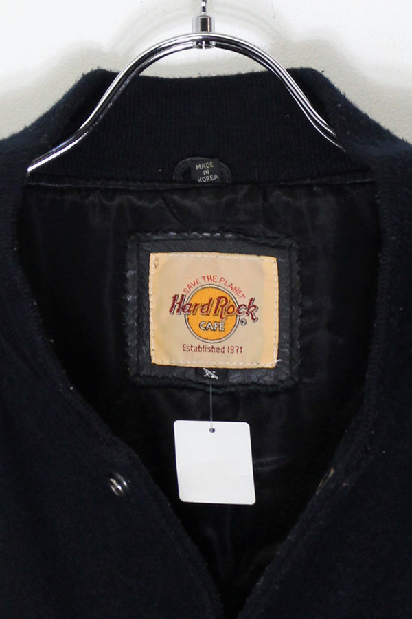 90'S BACK EMBROIDERY LOGO WOOL LEATHER STADIUM JACKET / BLACK [SIZE: XL USED]