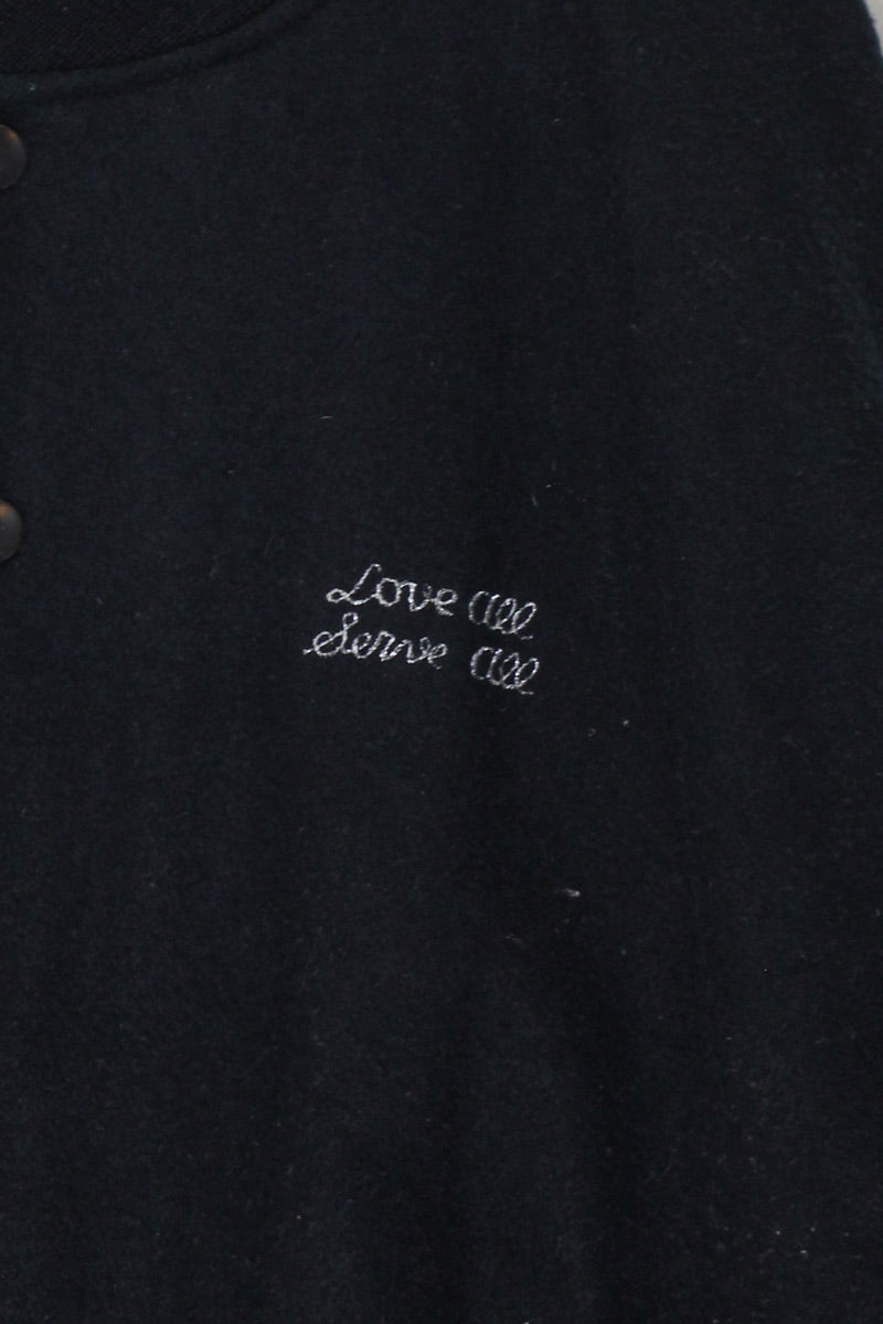 90'S BACK EMBROIDERY LOGO WOOL LEATHER STADIUM JACKET / BLACK [SIZE: XL USED]