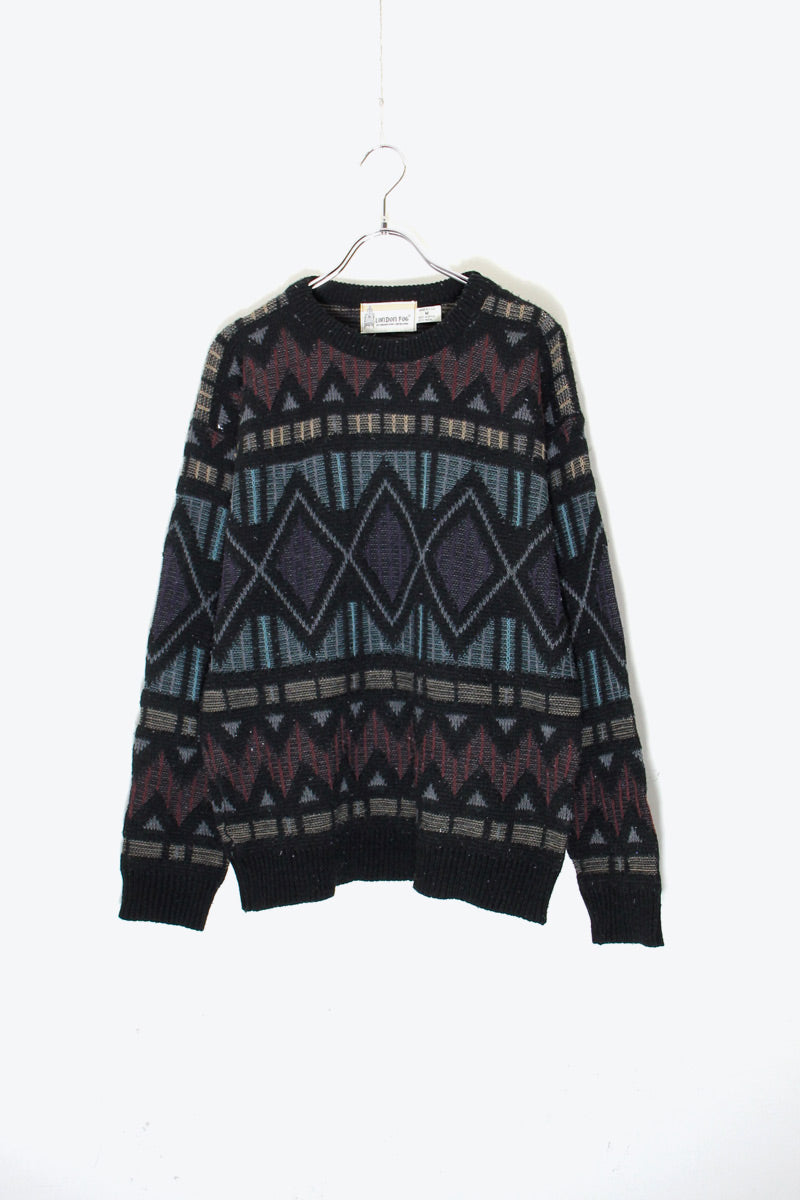 MADE IN USA 80'S DESIGN ACRYLIC WOOL KNIT SWEATER / BLACK  [SIZE: M USED]