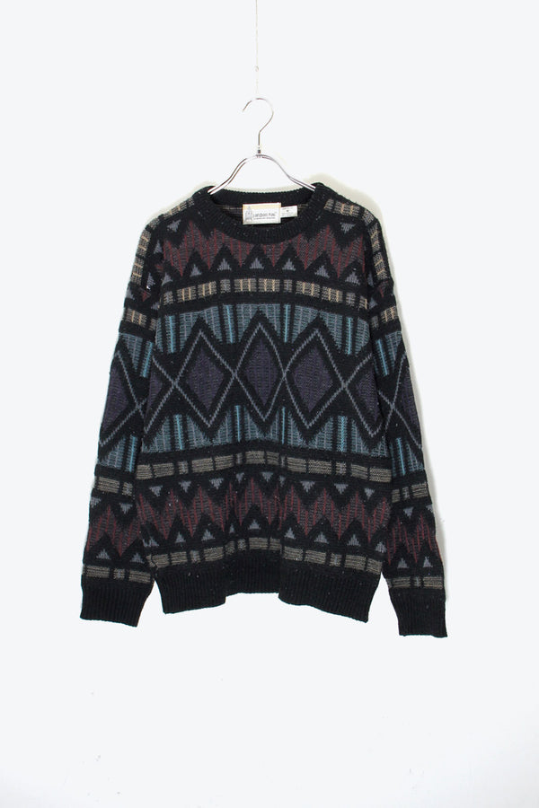 MADE IN USA 80'S DESIGN ACRYLIC WOOL KNIT SWEATER / BLACK  [SIZE: M USED]