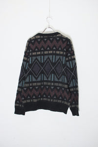 MADE IN USA 80'S DESIGN ACRYLIC WOOL KNIT SWEATER / BLACK  [SIZE: M USED]