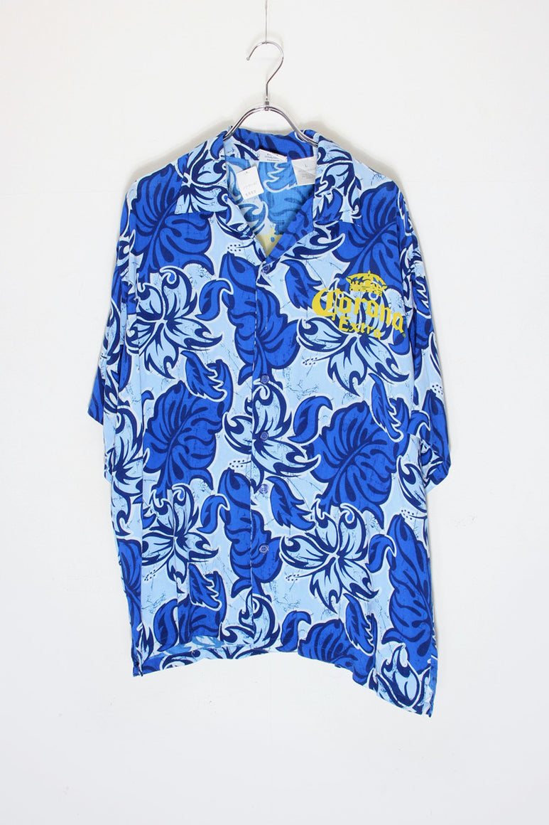 S/S BOTANICAL PATTERN RAYON SHIRT / BLUE MULTI [SIZE: L USED]