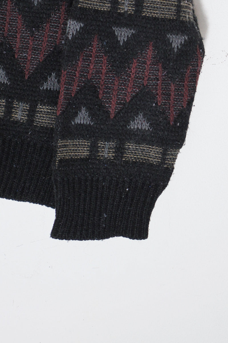 MADE IN USA 80'S DESIGN ACRYLIC WOOL KNIT SWEATER / BLACK  [SIZE: M USED]