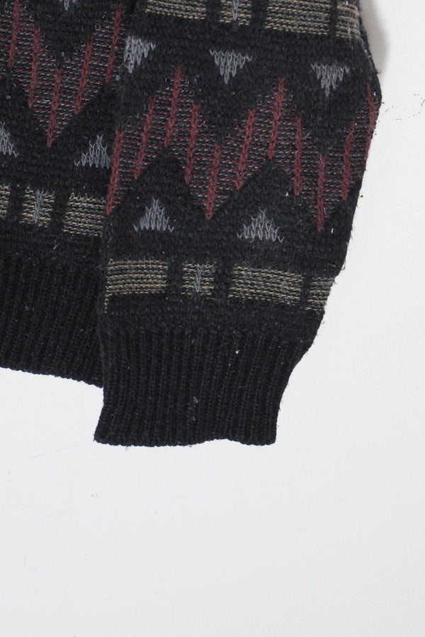 MADE IN USA 80'S DESIGN ACRYLIC WOOL KNIT SWEATER / BLACK  [SIZE: M USED]