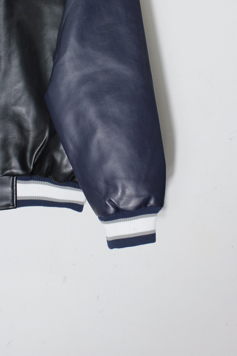 90'S DALLAS COWBOYS NHL VEGAN LEATHER STADIUM JACKET / BLACK / NAVY［SIZE: L DEADSTOCK/NOS ]