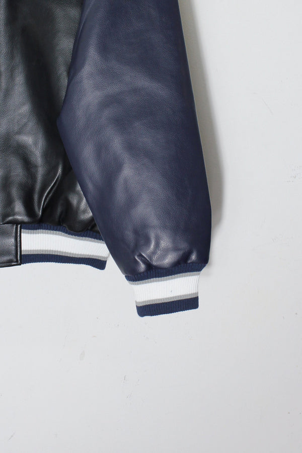 90'S DALLAS COWBOYS NHL VEGAN LEATHER STADIUM JACKET / BLACK / NAVY［SIZE: L DEADSTOCK/NOS ]
