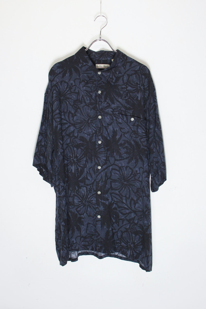S/S RAYON PATTERN SHIRT / BLACK / NAVY [SIZE: XL USED]