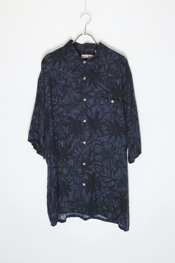 S/S RAYON PATTERN SHIRT / BLACK / NAVY [SIZE: XL USED]