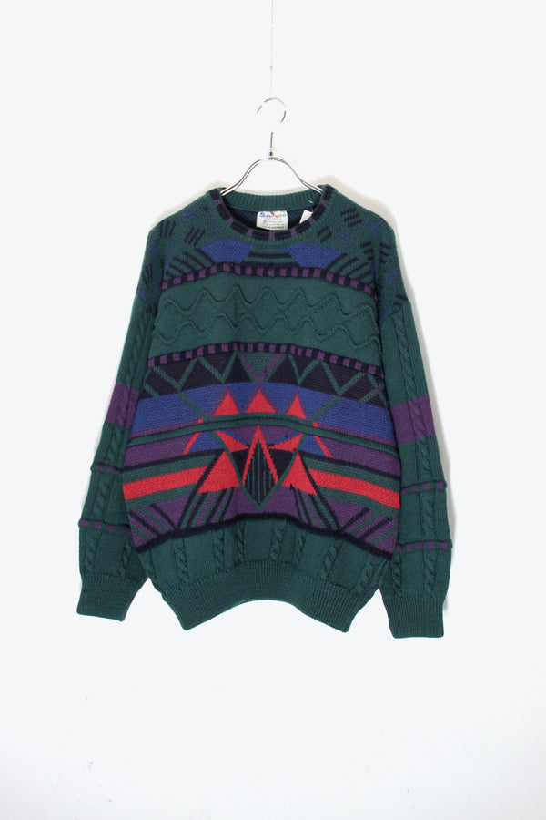 MADE IN AUSTRALIA 90'S 3D DESIGN WOOL KNIT SWEATER / GREEN [SIZE: M USED]
