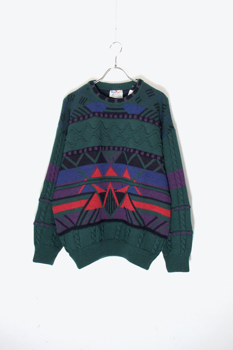 MADE IN AUSTRALIA 90'S 3D DESIGN WOOL KNIT SWEATER / GREEN  [SIZE: M USED]