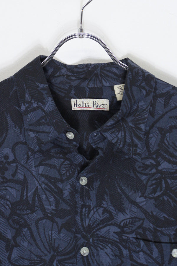 S/S RAYON PATTERN SHIRT / BLACK / NAVY [SIZE: XL USED]