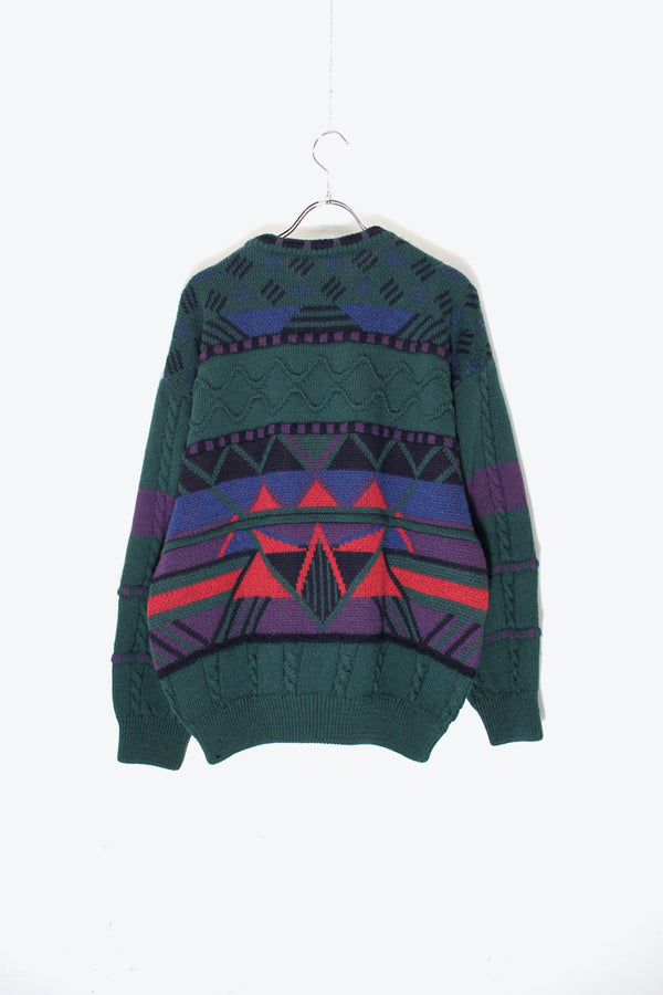 MADE IN AUSTRALIA 90'S 3D DESIGN WOOL KNIT SWEATER / GREEN [SIZE: M USED]