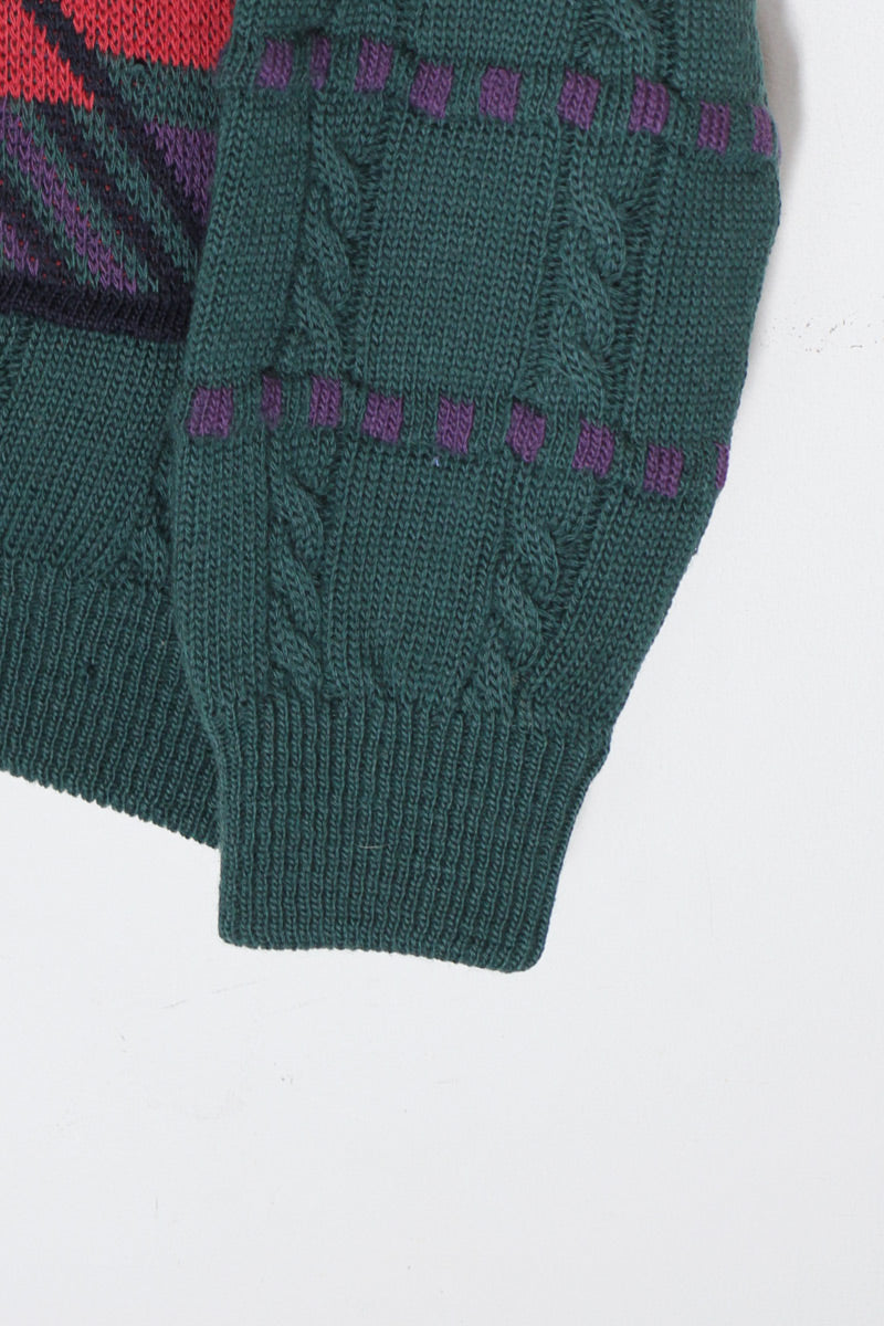 MADE IN AUSTRALIA 90'S 3D DESIGN WOOL KNIT SWEATER / GREEN [SIZE: M USED]