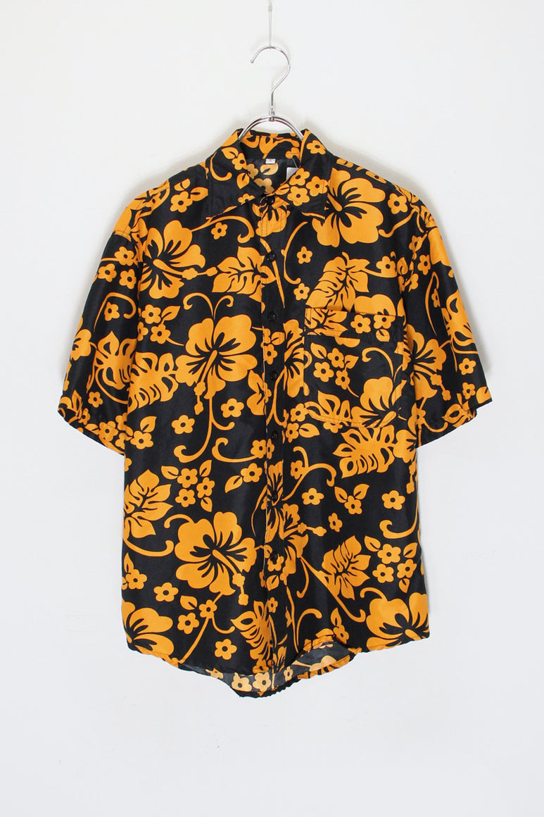FLOWER PATTERN S/S SHIRT / BLACK/ORANGE [SIZE: S USED]