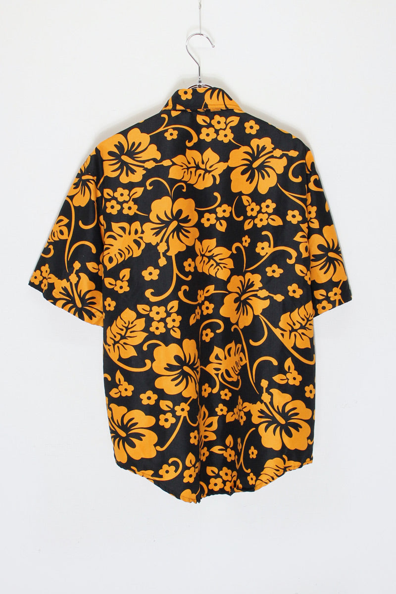 FLOWER PATTERN S/S SHIRT / BLACK/ORANGE [SIZE: S USED]