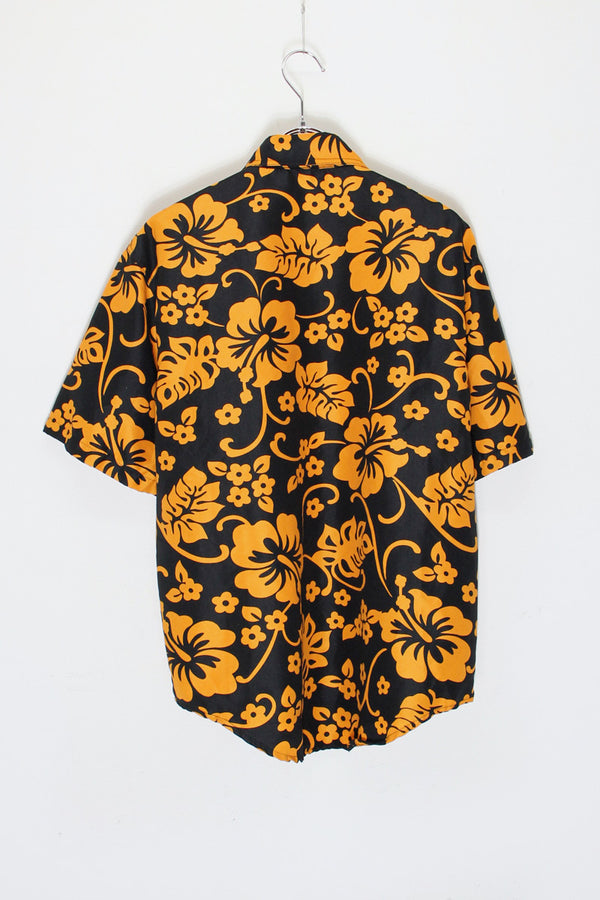 FLOWER PATTERN S/S SHIRT / BLACK/ORANGE [SIZE: S USED]