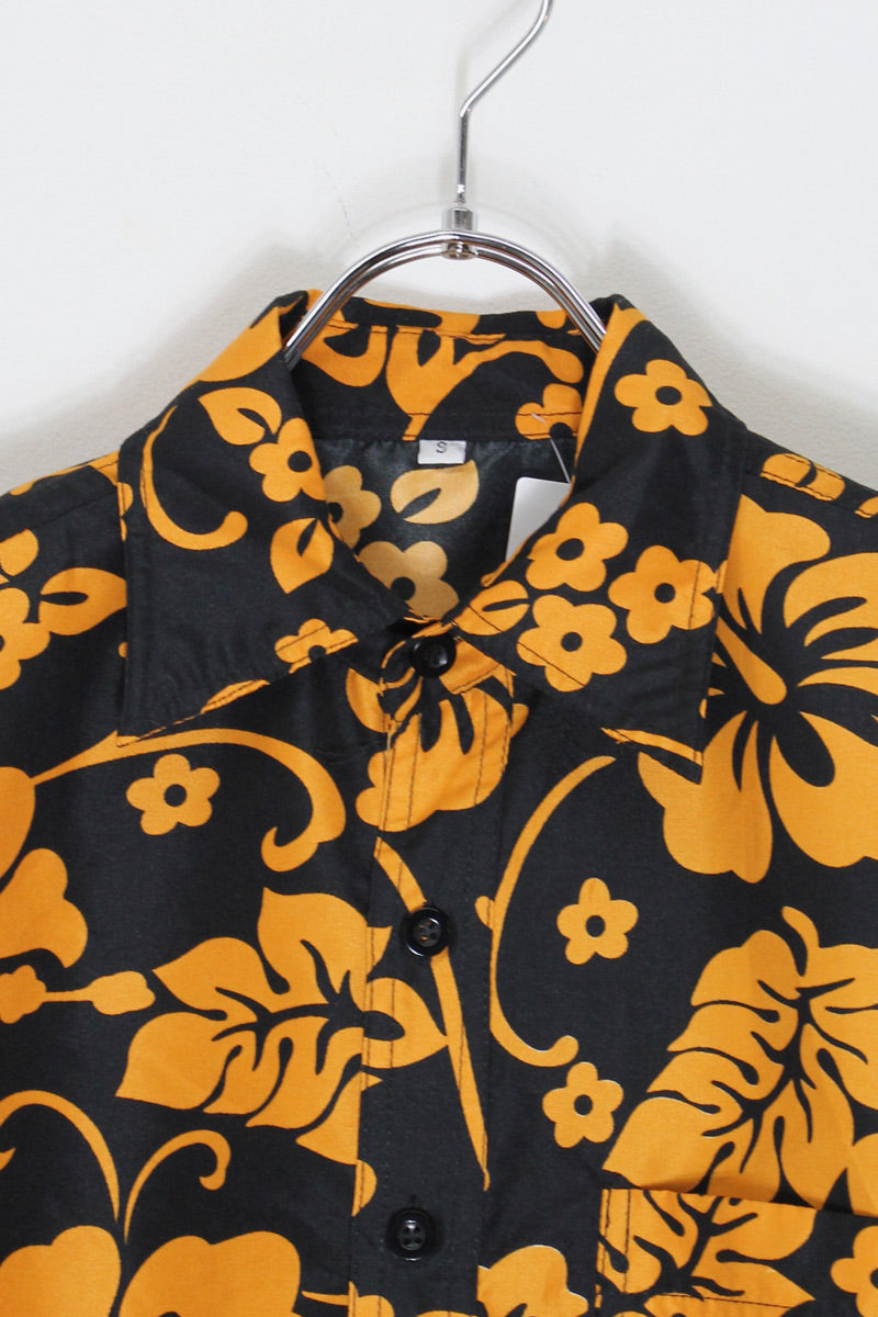 FLOWER PATTERN S/S SHIRT / BLACK/ORANGE [SIZE: S USED]