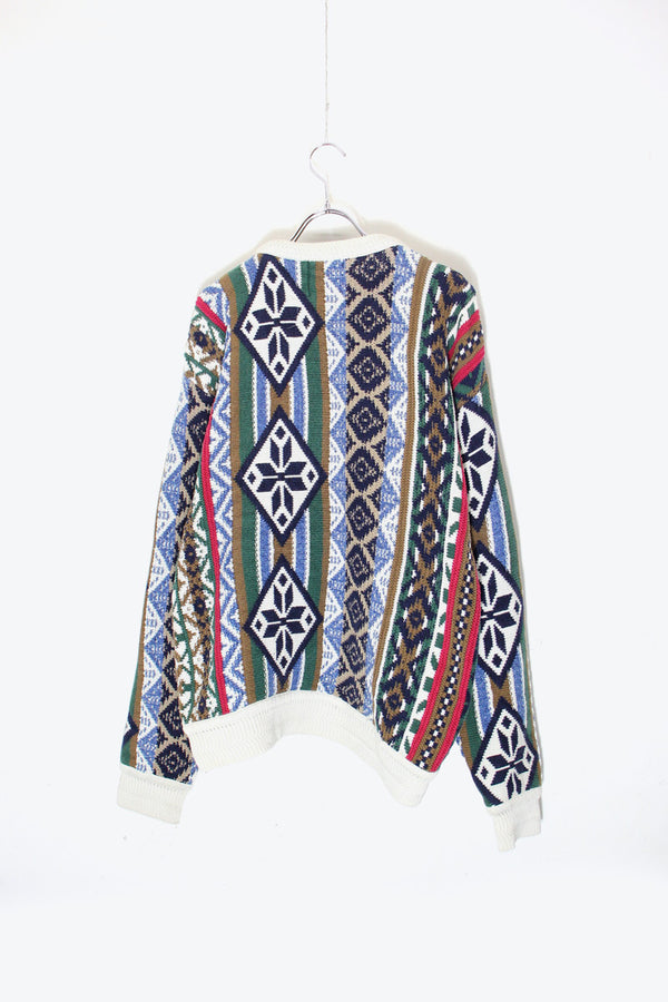 MADE IN USA 90'S 3D DESIGN COTTON KNIT SWEATER / WHITE [SIZE: XL USED]