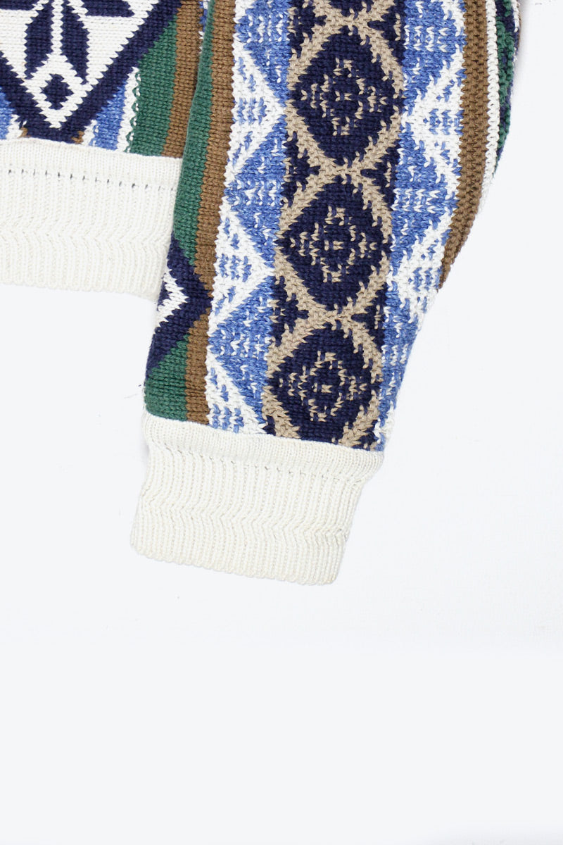 MADE IN USA 90'S 3D DESIGN COTTON KNIT SWEATER / WHITE [SIZE: XL USED]