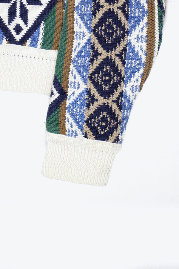 MADE IN USA 90'S 3D DESIGN COTTON KNIT SWEATER / WHITE [SIZE: XL USED]