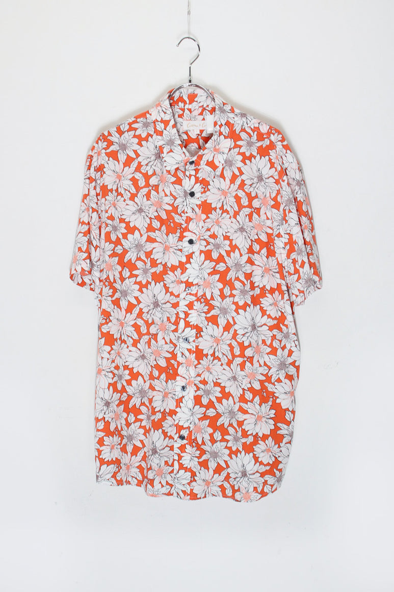 S/S FLORAL PATTERN SHIRT / ORANGE/WHITE [SIZE: L DEADSTOCK/NOS]